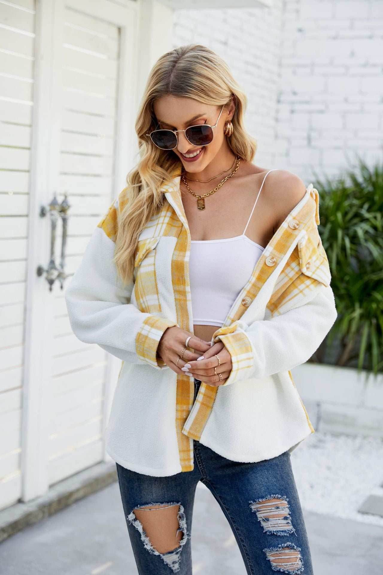 Patchwork Plaid Plush Jacket