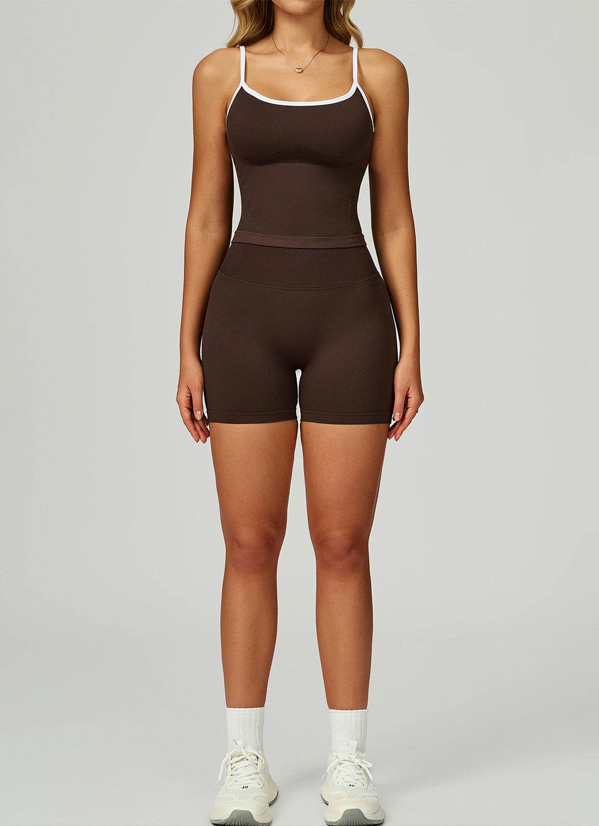 Sport Set with Color Block Tank Top and Short - White Coffee