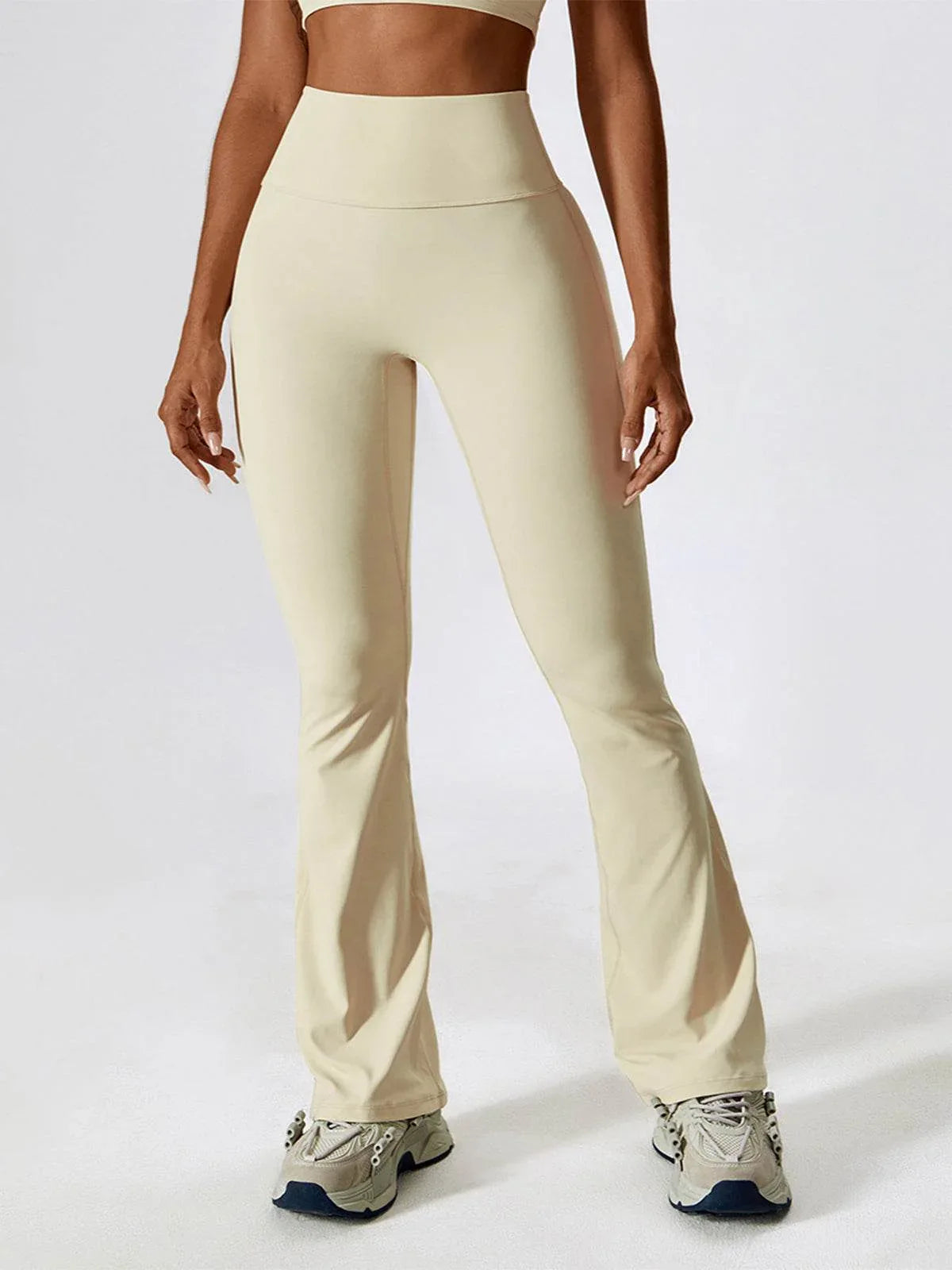 No Front Seam High Waisted Flare Bootcut Yoga Pants - Oatmeal Apricot