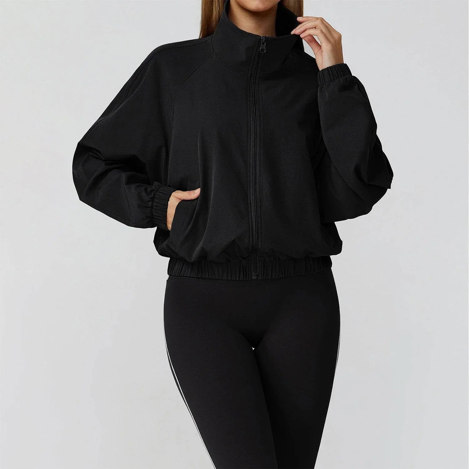 Full Zip Athletic Jacket Cropped Coats with Pockets