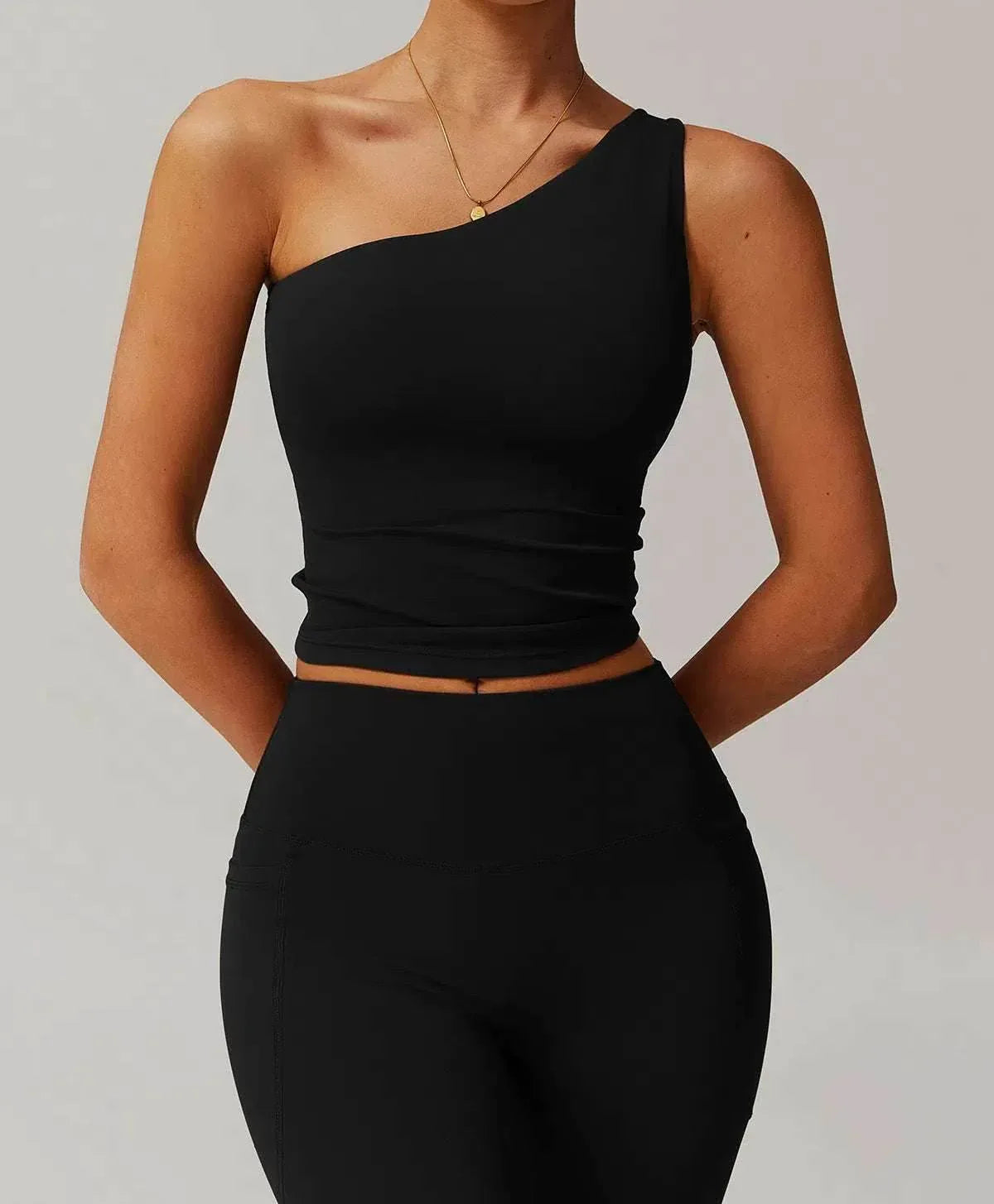 Solid One Shoulder Yoga Tank Top -