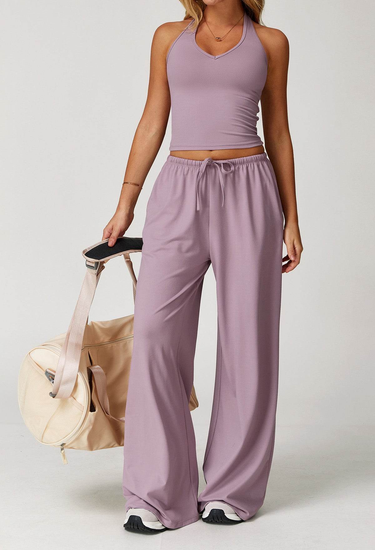 Activewear Wear with Tank Top and Wide Leg Lounge Pants -
