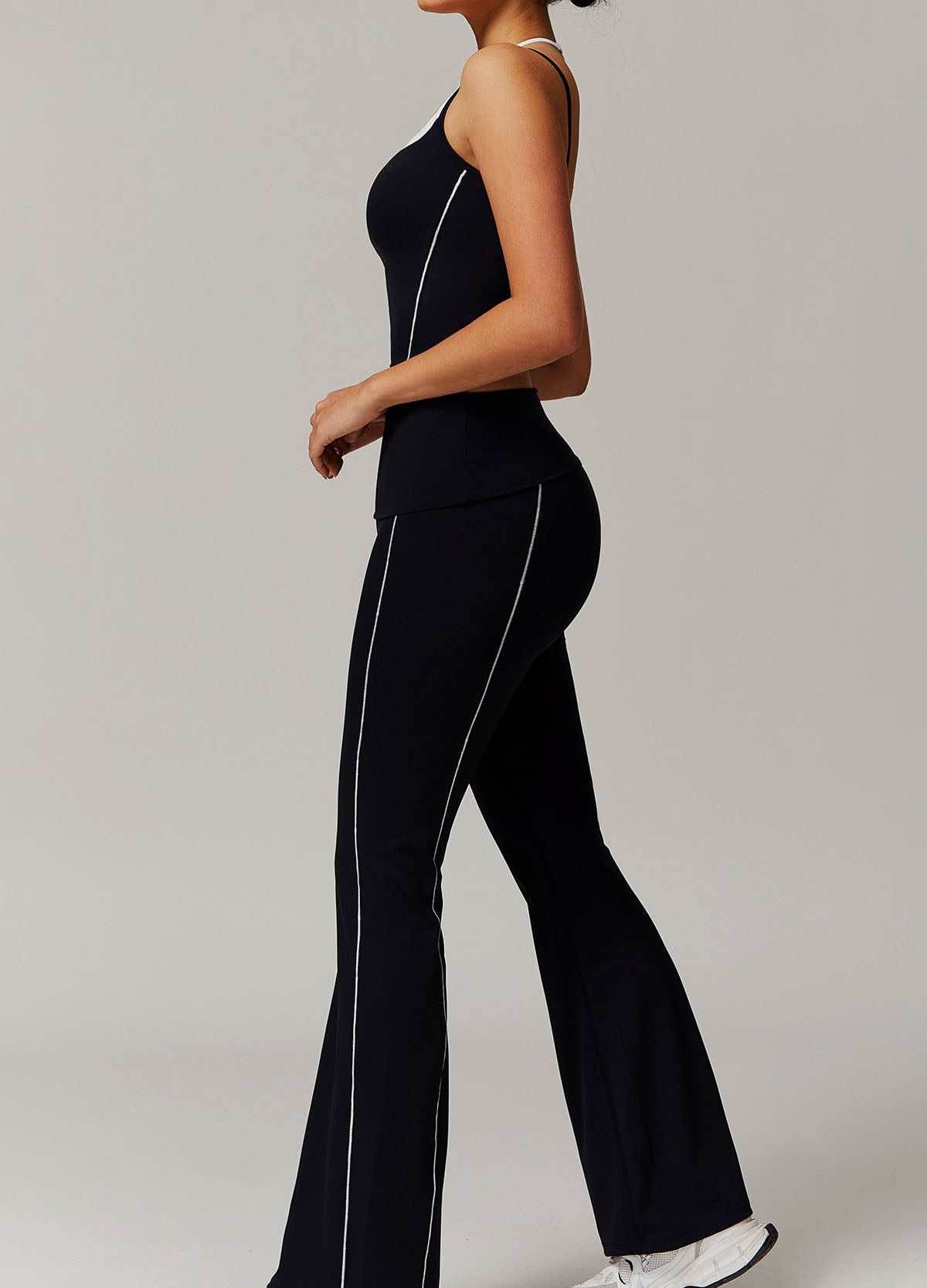 Activewear Set with Double Crossed Tank Top and Flare Pant