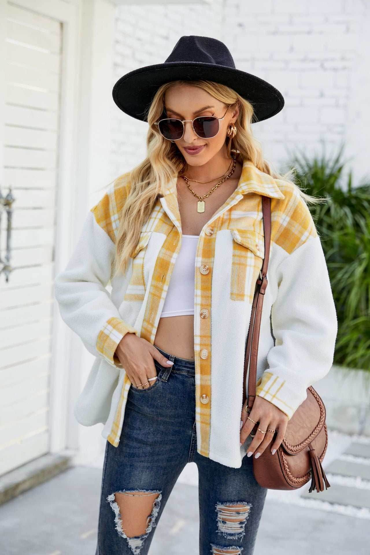 Patchwork Plaid Plush Jacket
