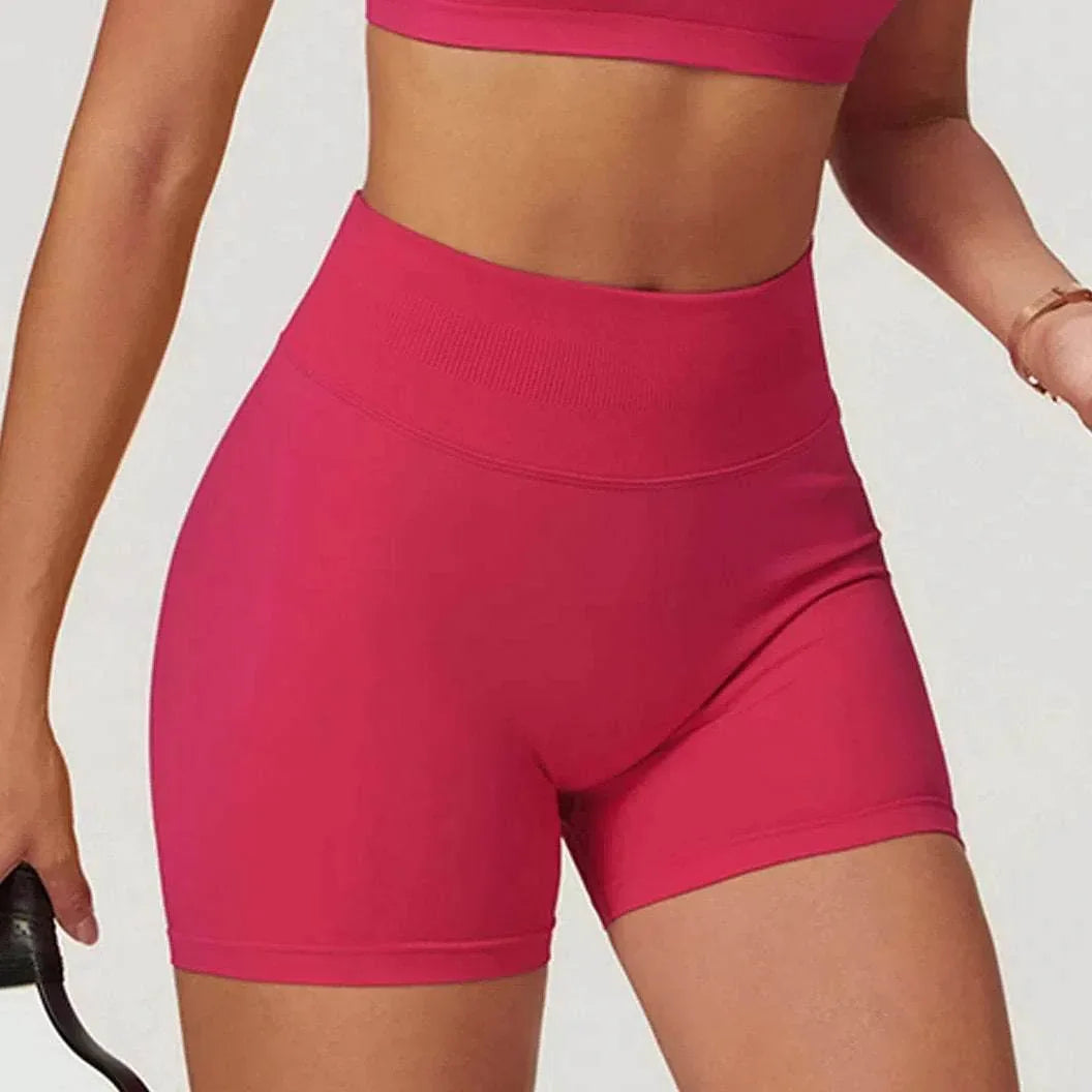 High Waisted Yoga Shorts - Raspberry Red