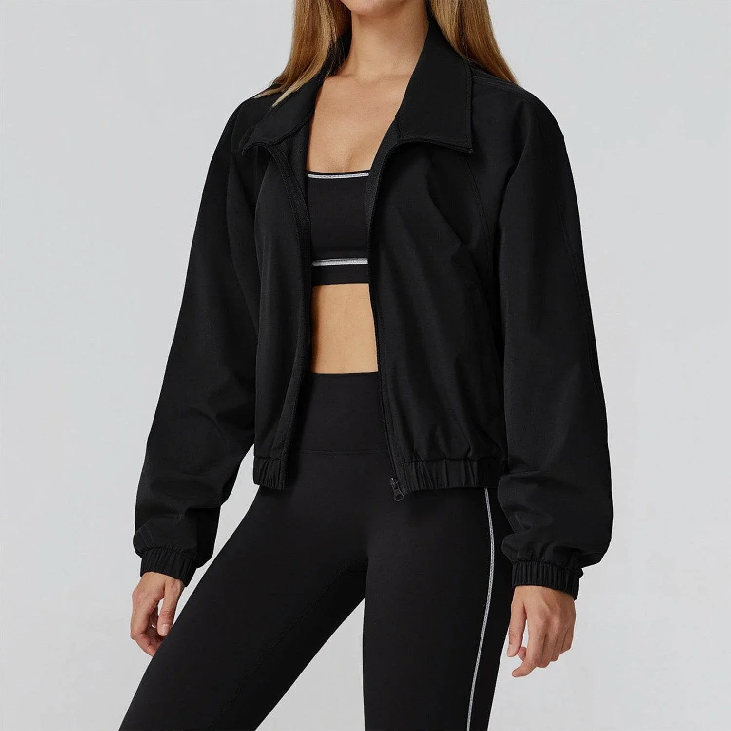 Full Zip Athletic Jacket Cropped Coats with Pockets