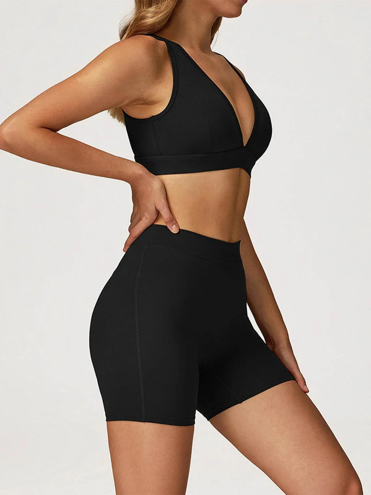 Activewear Set with Deep V-Neck Sports Bra and Short -