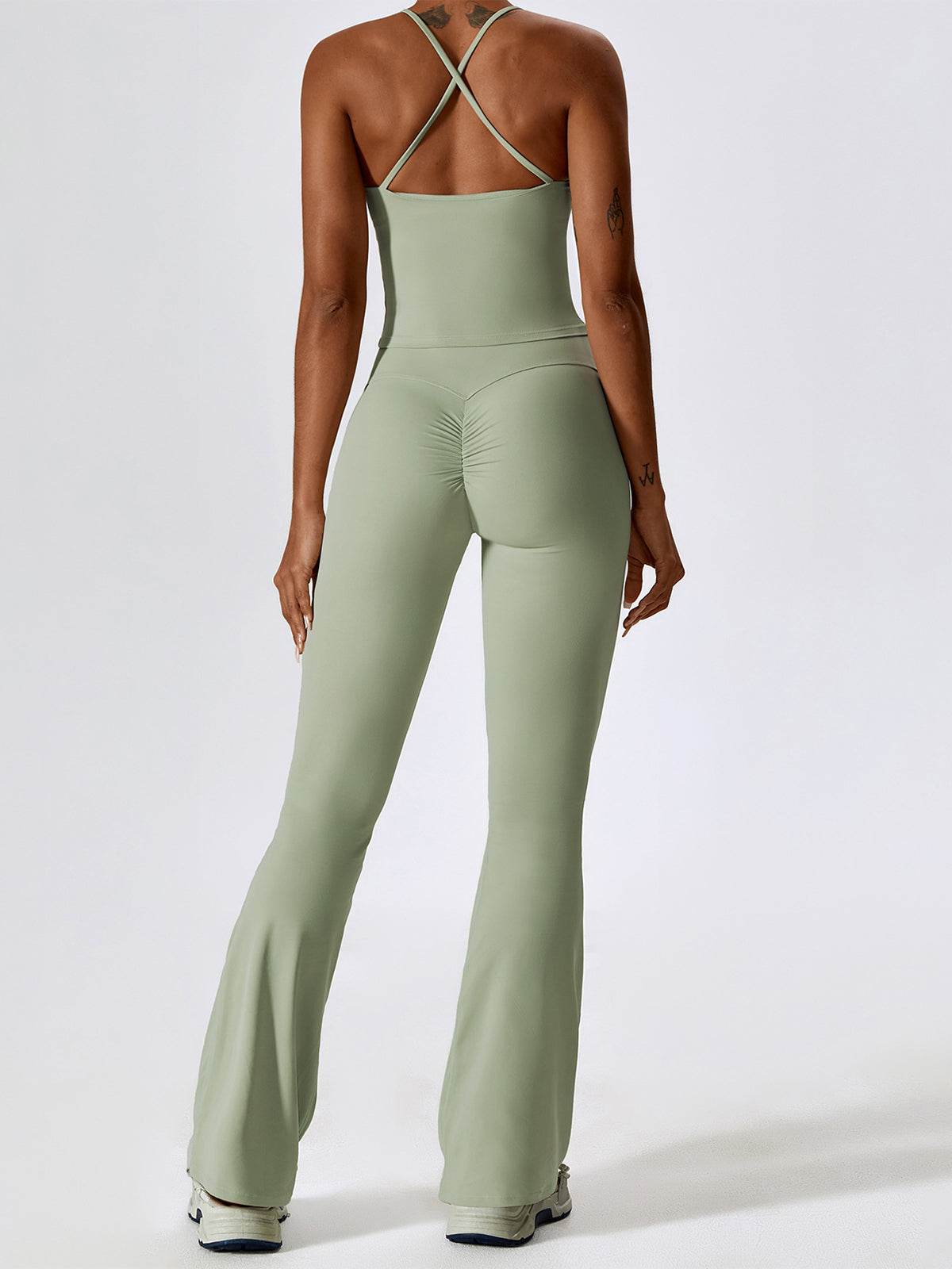Sport Set with Crossover Strap Tank Top and Flared Pant
