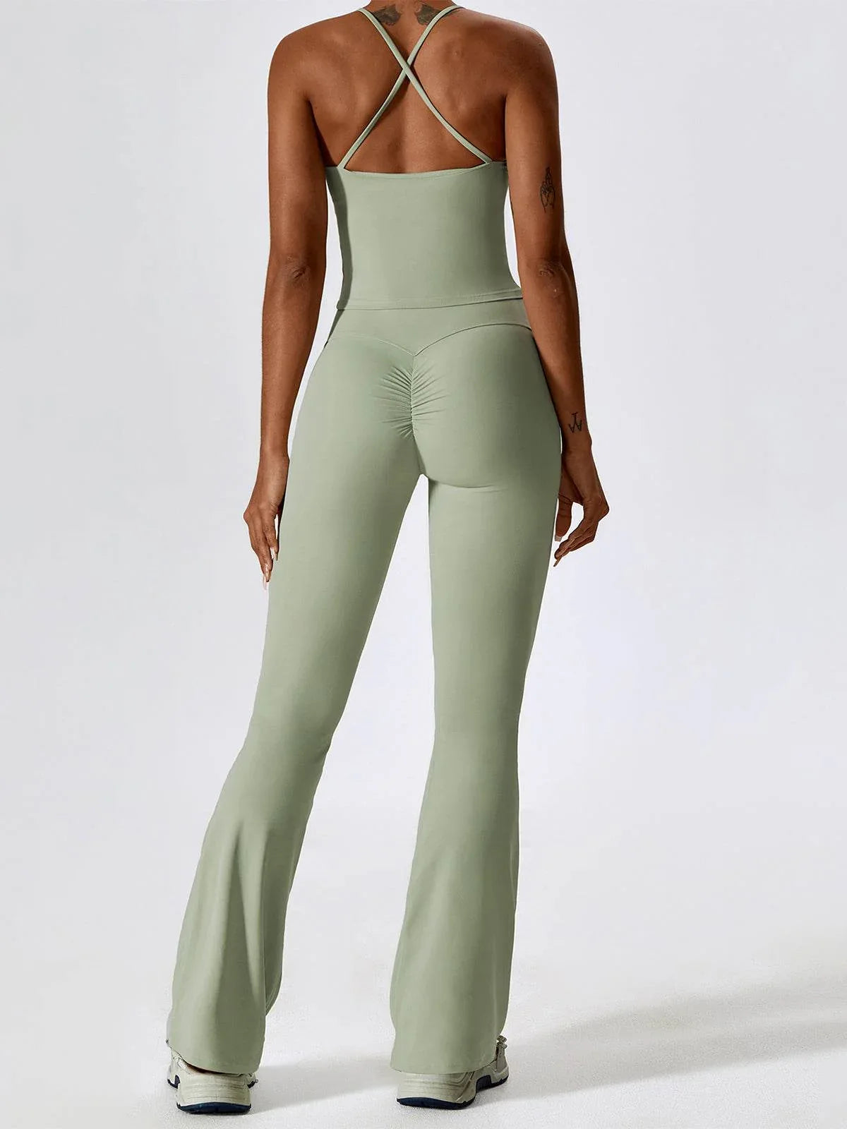 Sport Set with Crossover Strap Tank Top and Flared Pant -