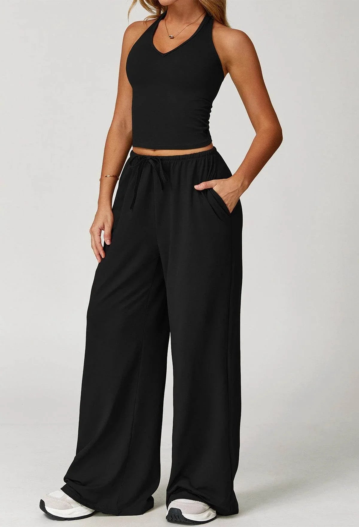 Activewear Wear with Tank Top and Wide Leg Lounge Pants -
