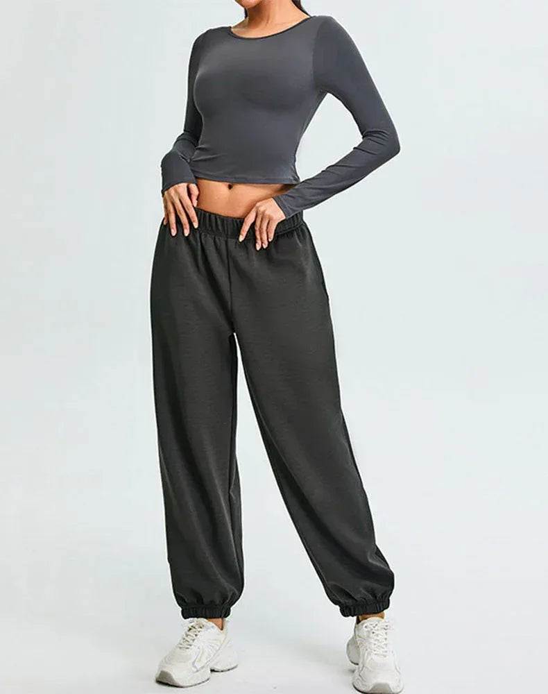 Activewear Set with U-Shaped Back Top and Sweatpant - Dark Gray