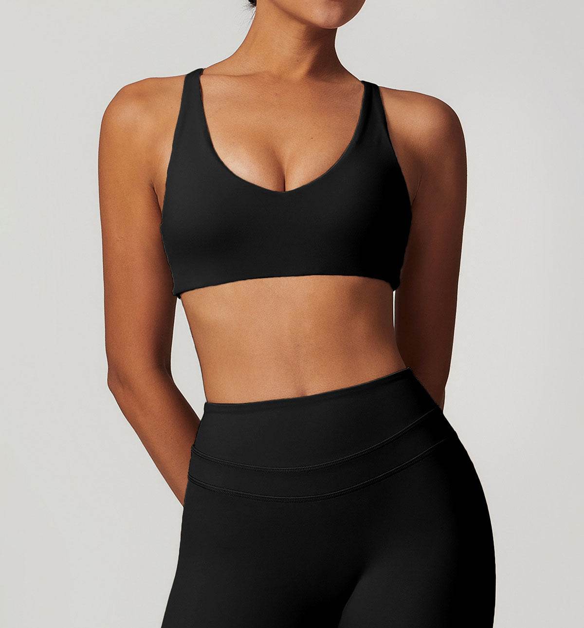 V Neck Twist Back Sports Bra with Padded