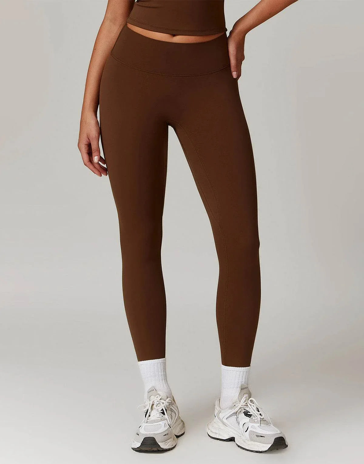 No Front Seam High Waist Sports Leggings - Chocolate Brown
