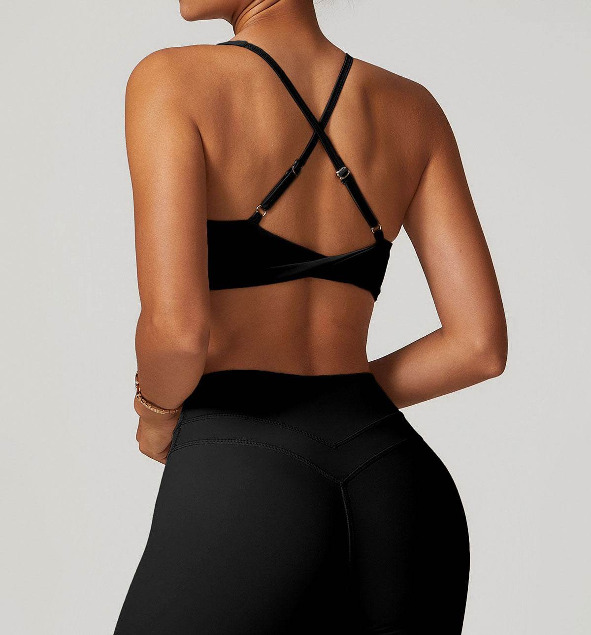 V Neck Twist Back Sports Bra with Padded