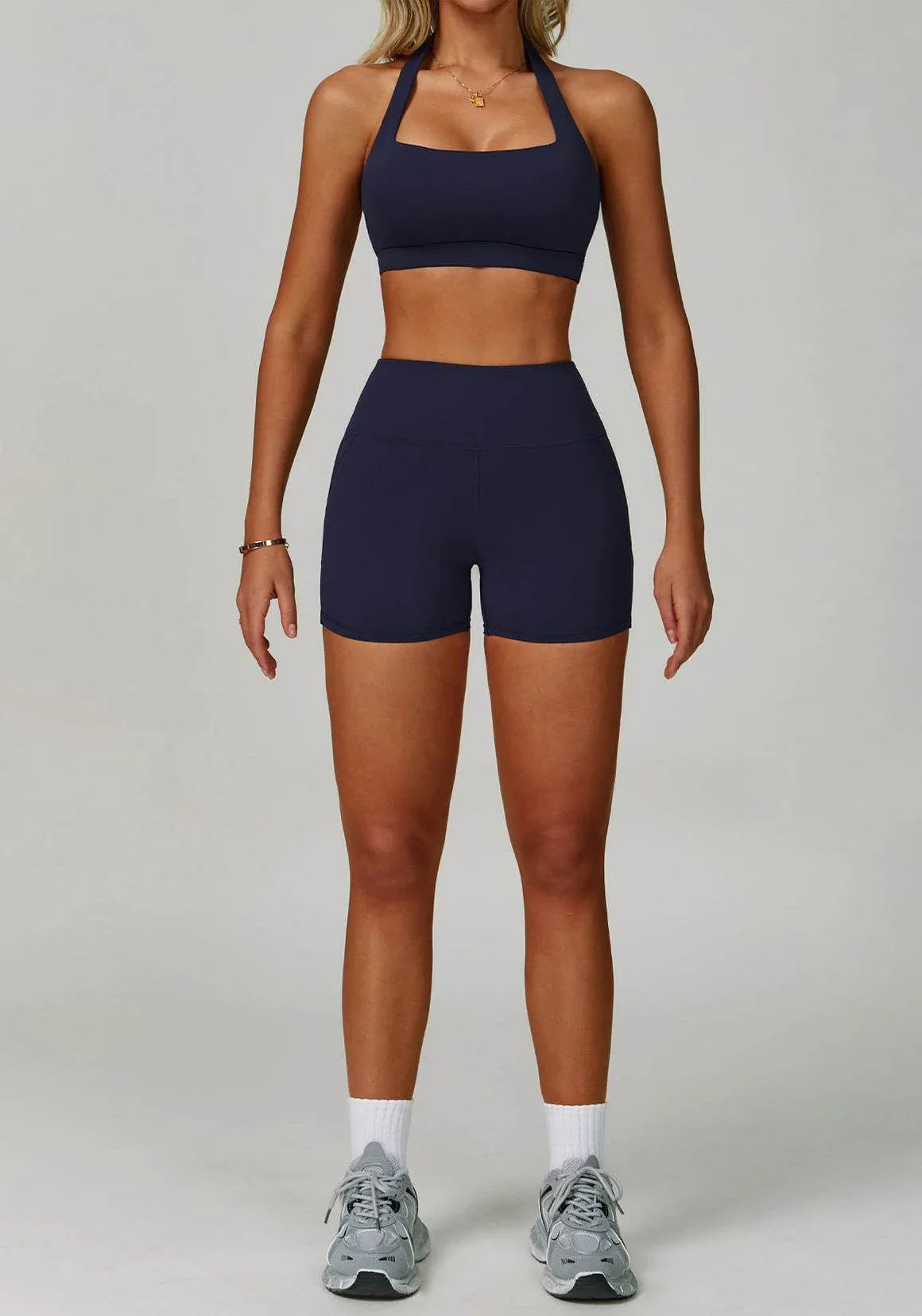 Activewear Set with Halter Sports Bra and Short - Blue