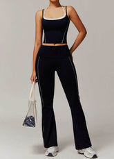 Activewear Set with Double Crossed Tank Top and Flare Pant