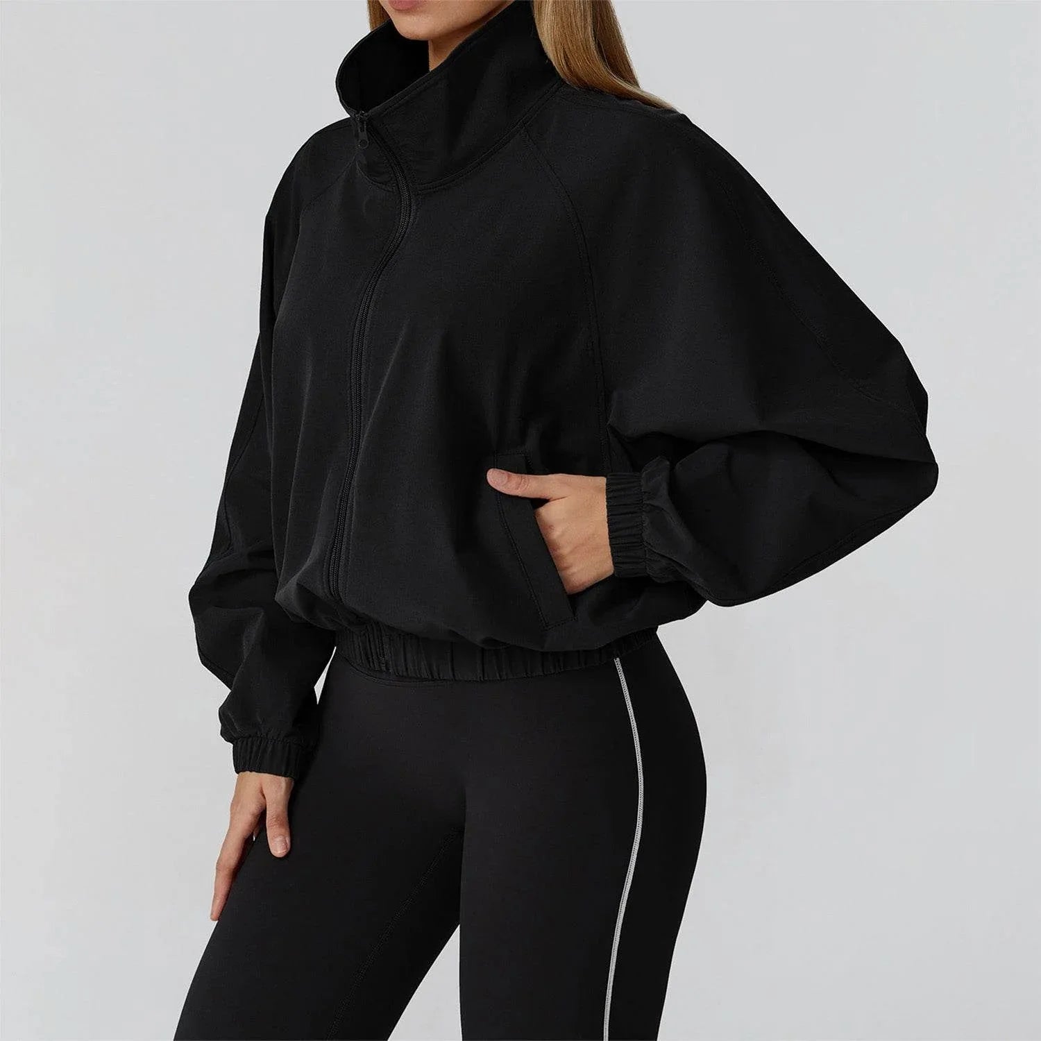 Full Zip Athletic Jacket Cropped Coats with Pockets