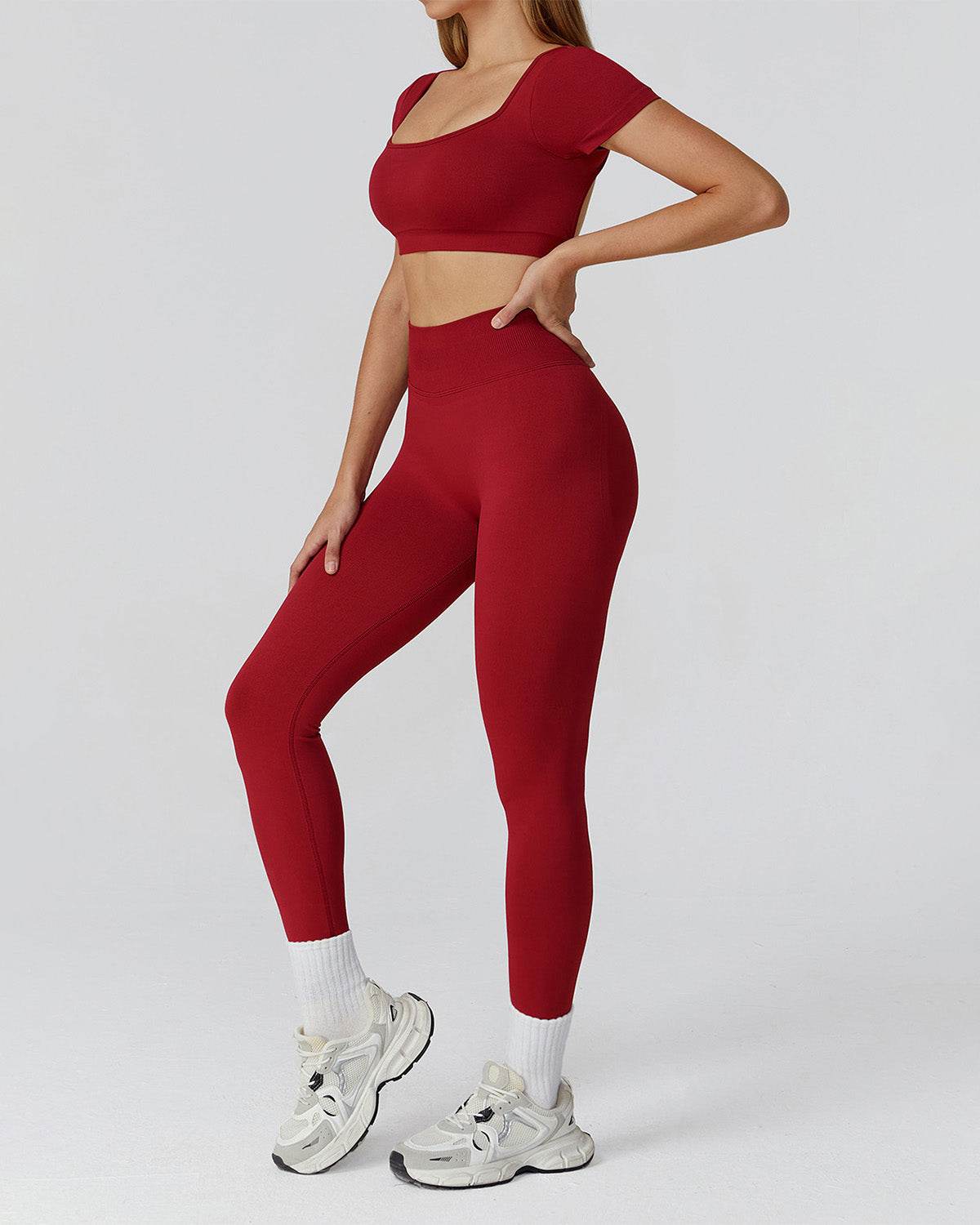 Athletic Wear with Short Sleeve Crop Top and Legging