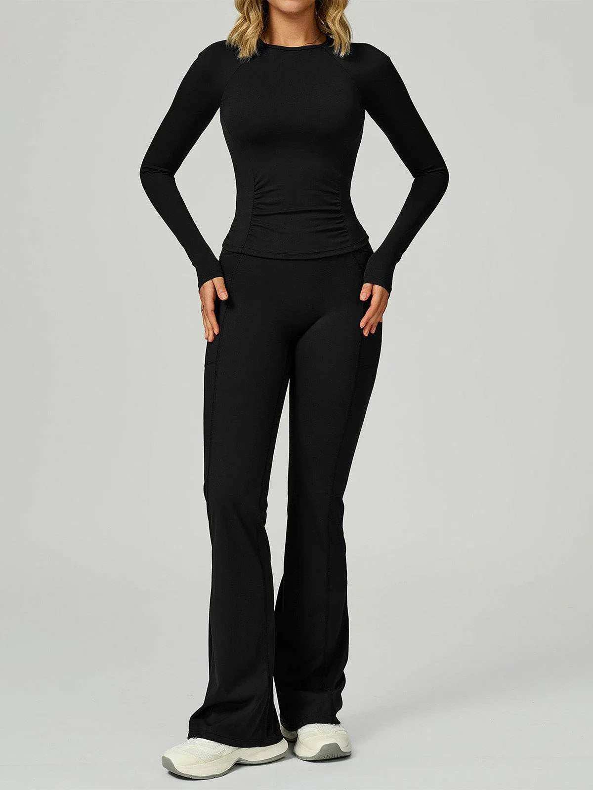 Sport Set with Long Sleeve Crew Neck T-Shirt and Flared Pant -