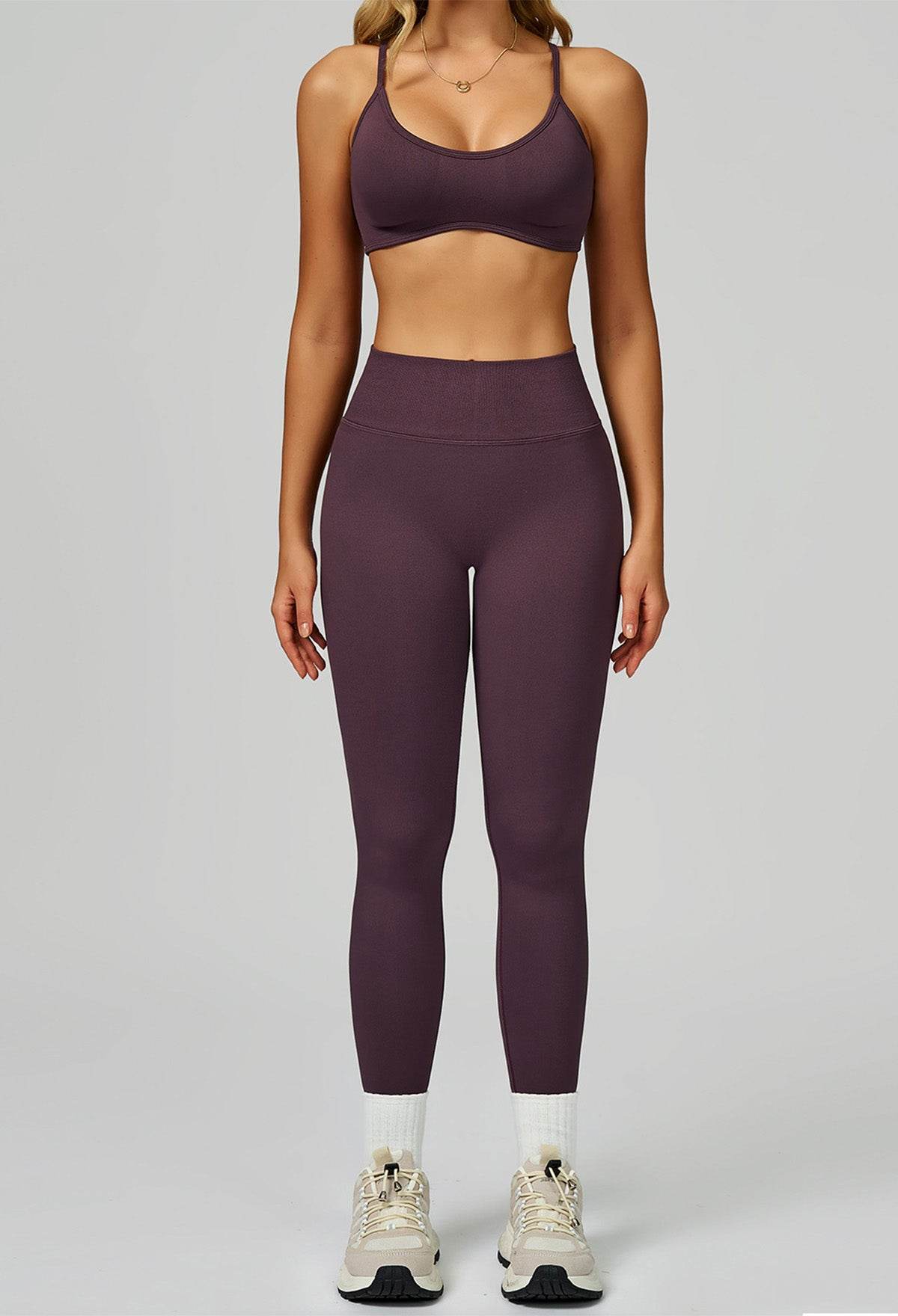Sport Set with Color Block Sports Bras and Legging - Purple