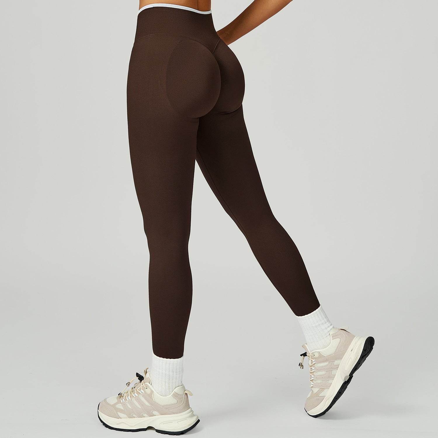 Scrunch Butt Lifting Biker Yoga Leggings - White Coffee