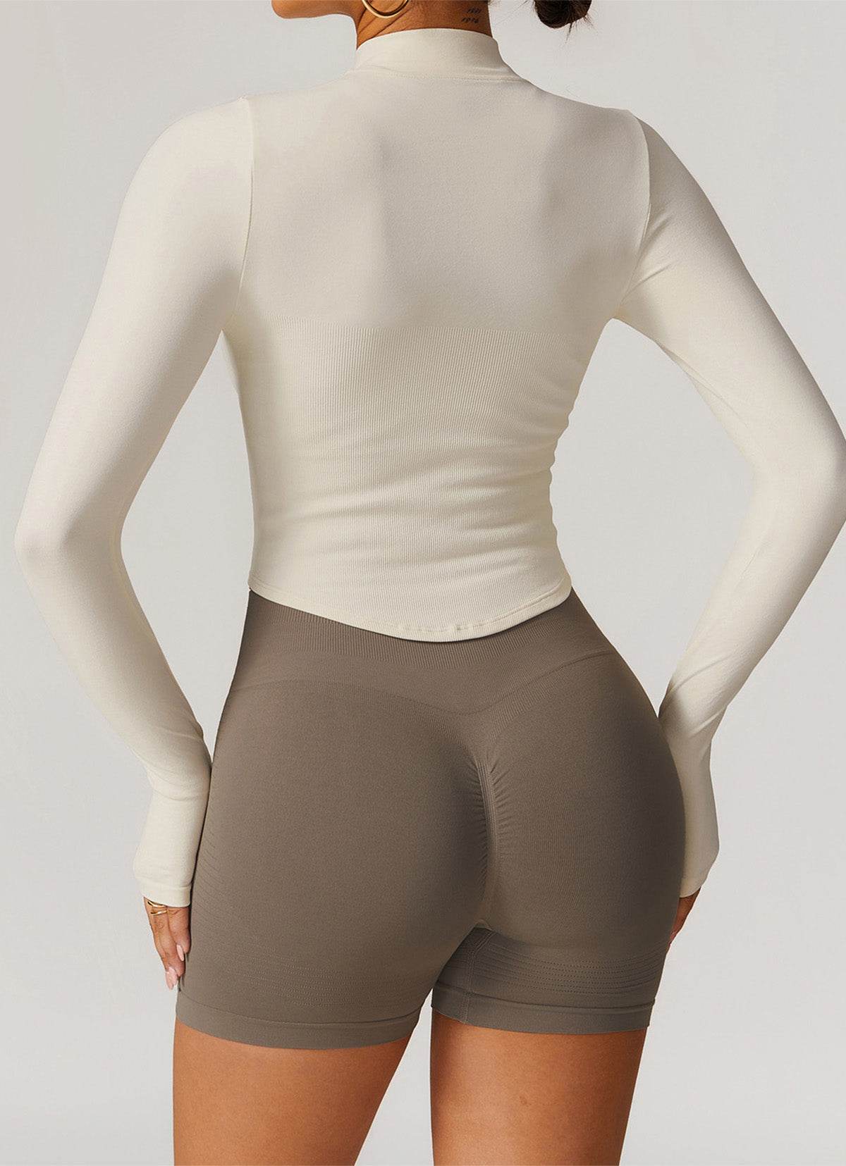 Full Zip Cropped Workout Jacket with Thumb Holes -