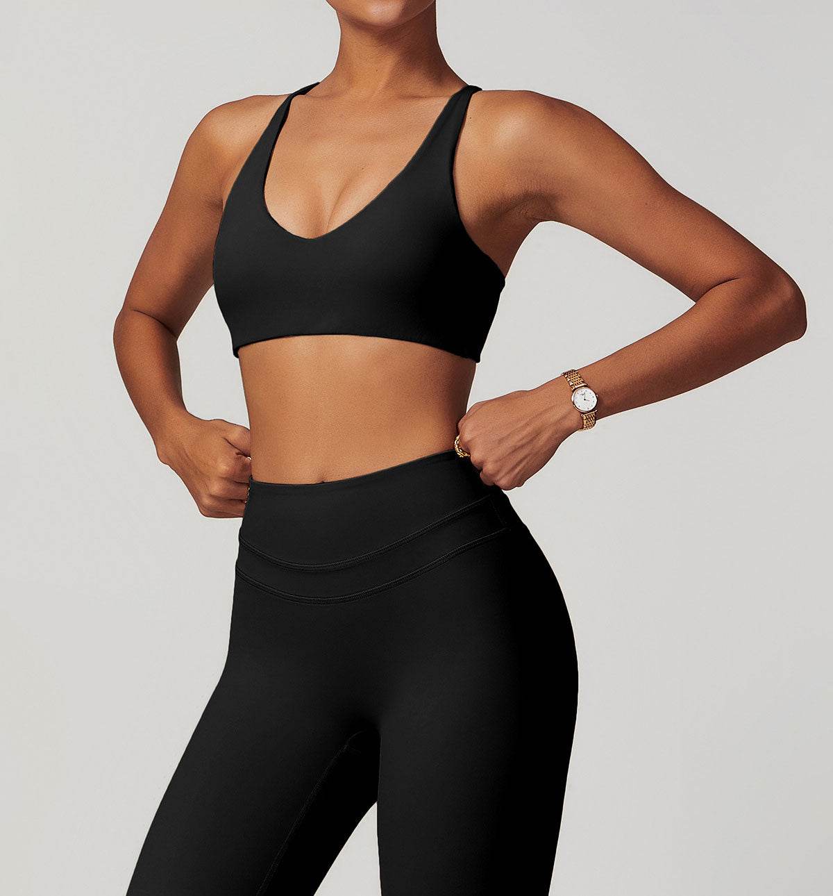 V Neck Twist Back Sports Bra with Padded