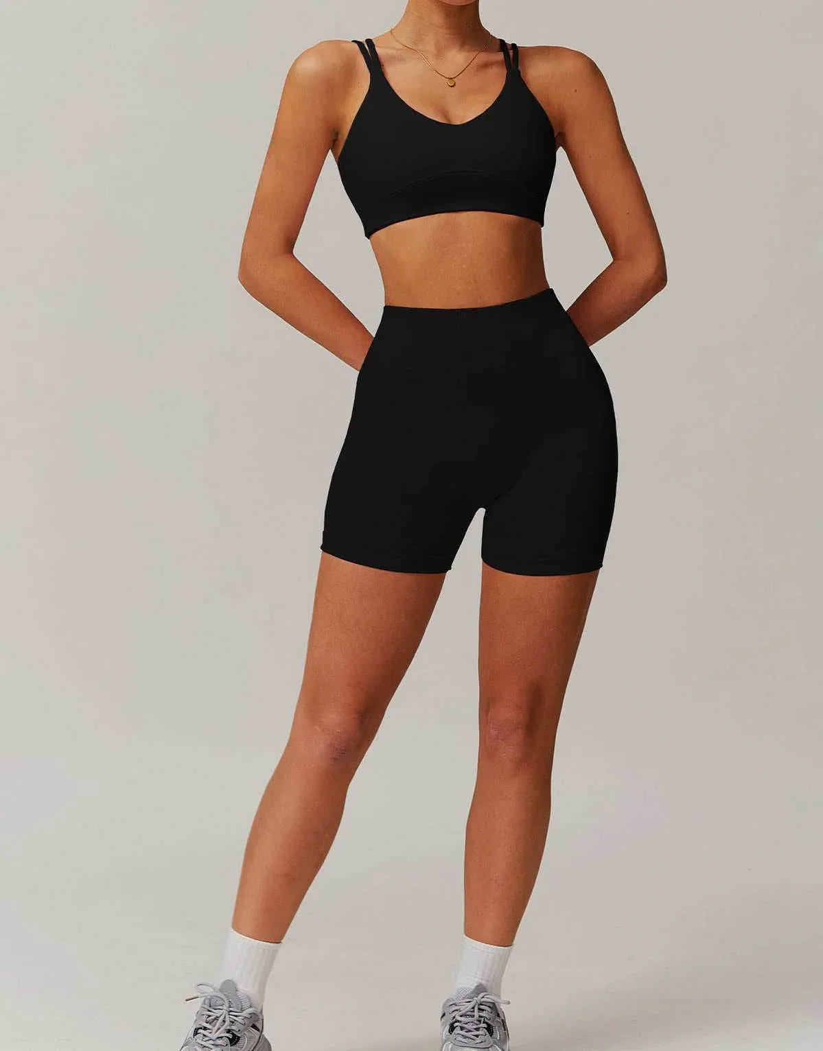 Activewear Set with Sports Bra and Shorts - Black