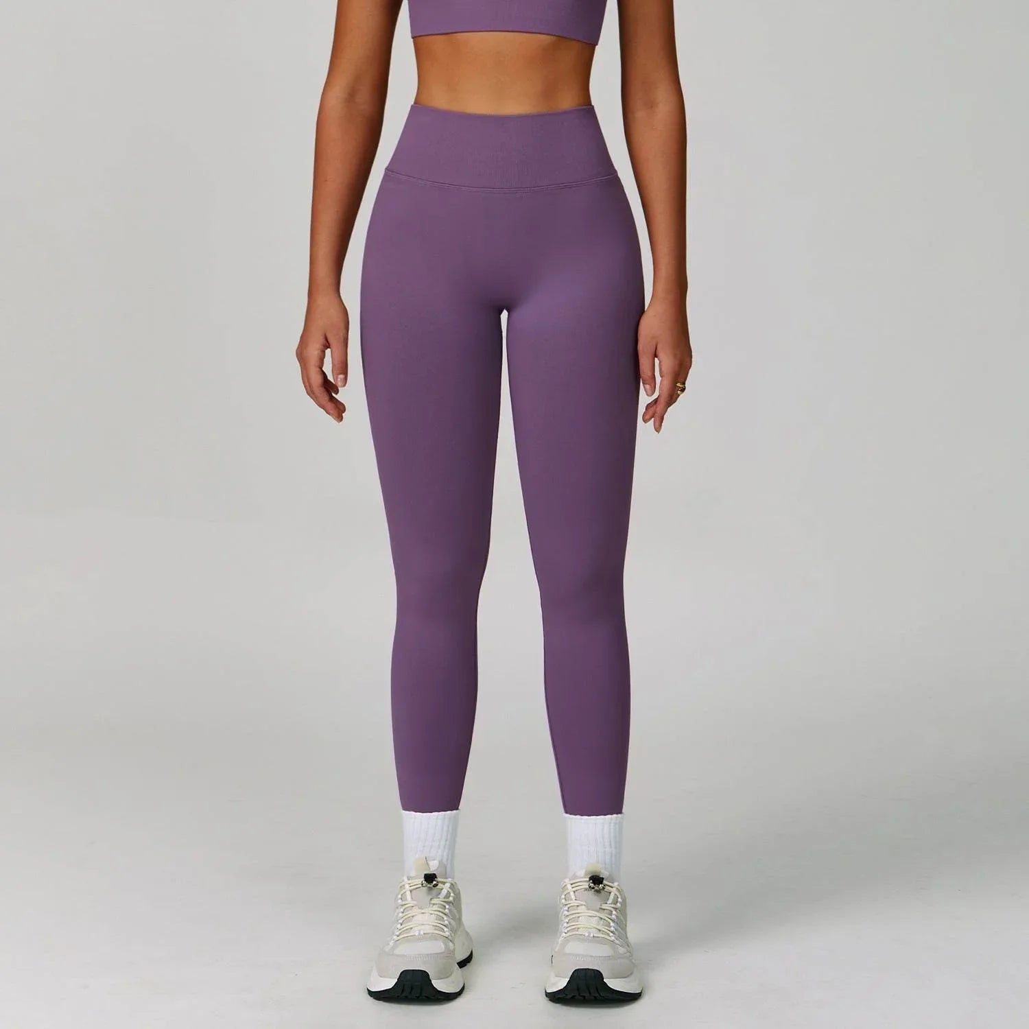 V Back High Waist Biker Legging - Purple