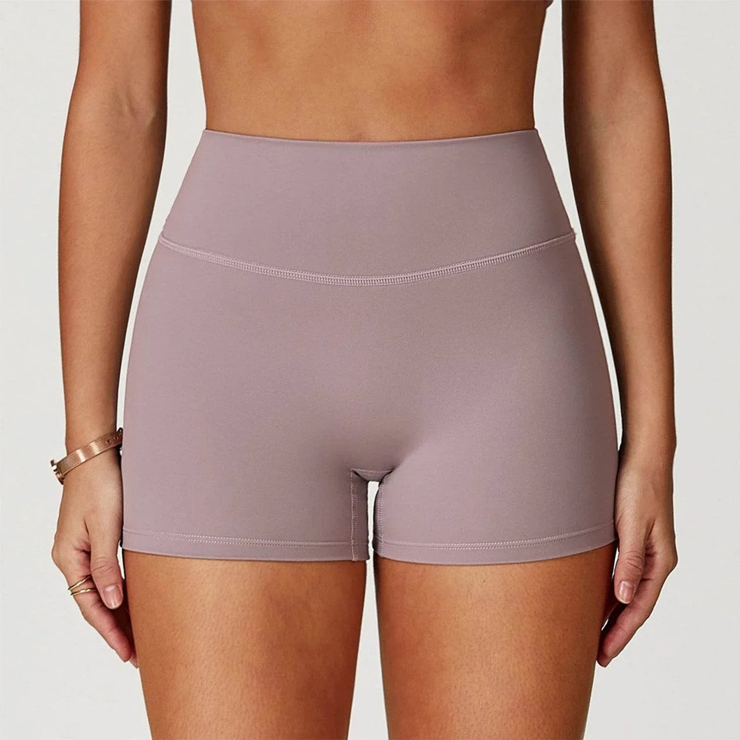 No Front Seam High Waist Biker Shorts - Taro Purple
