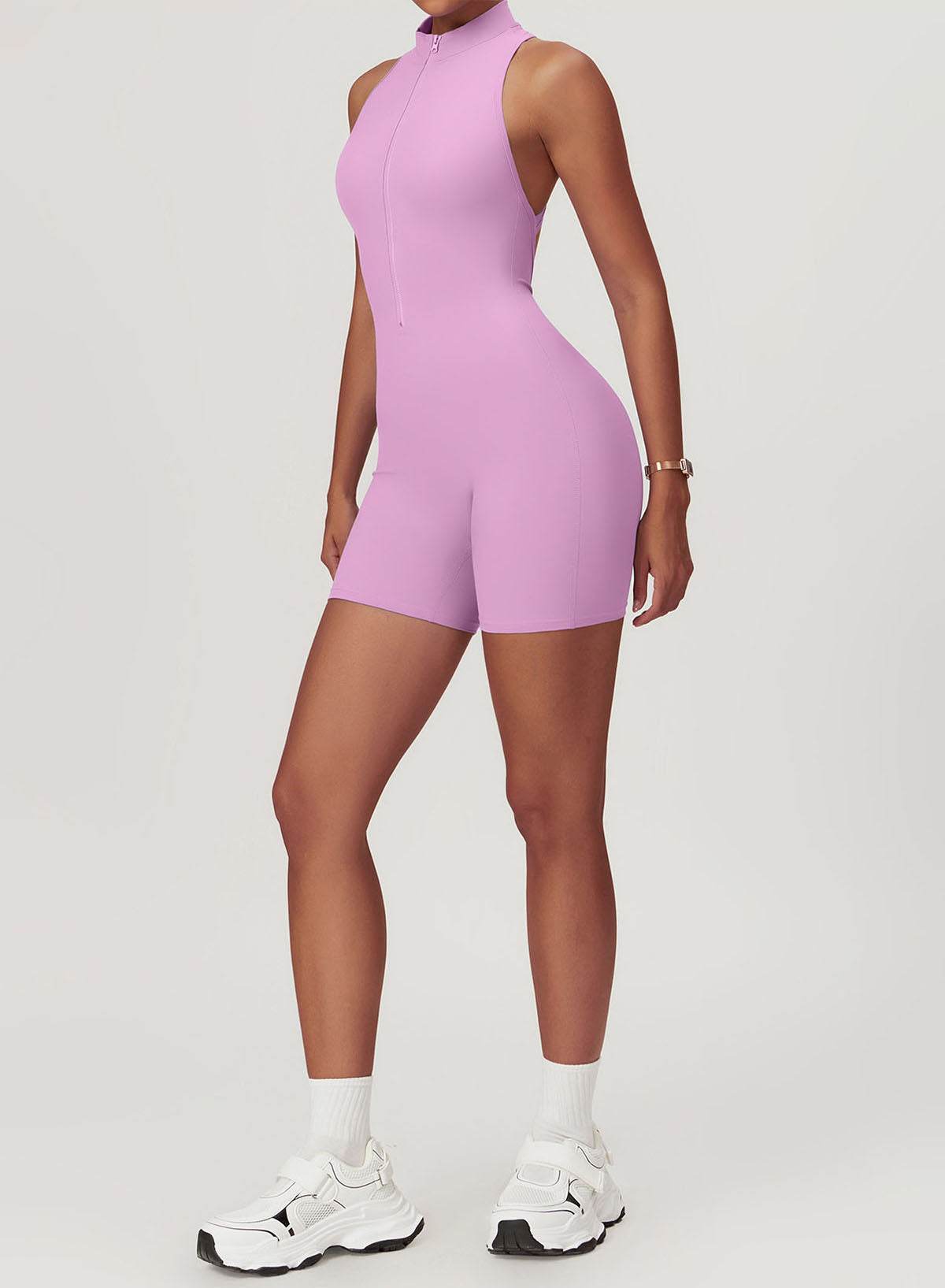Zip Up Sleeveless Workout Shorts Jumpsuit