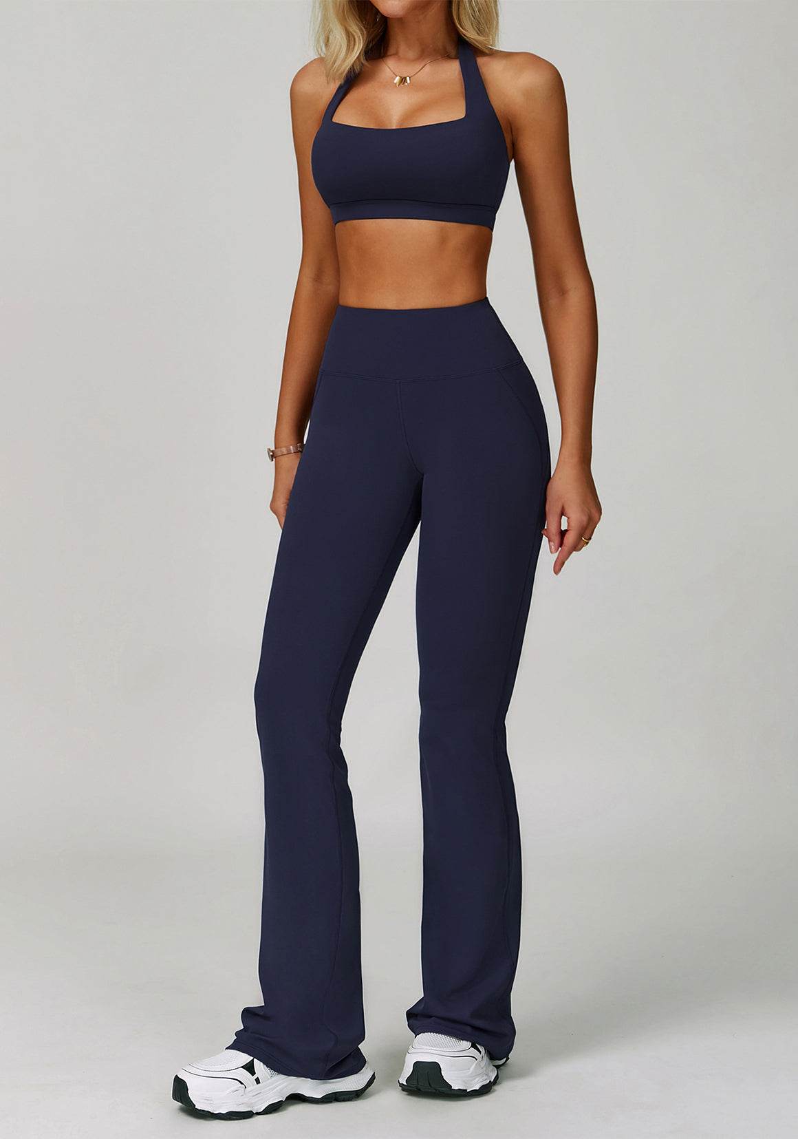 Activewear Set with Halter Sports Bra and Flared Pant