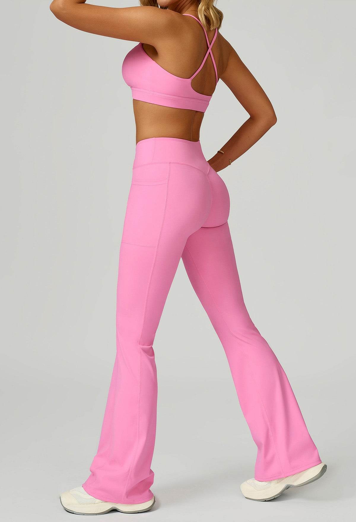 Activewear Set with Cross Back Bra and Flared Pant