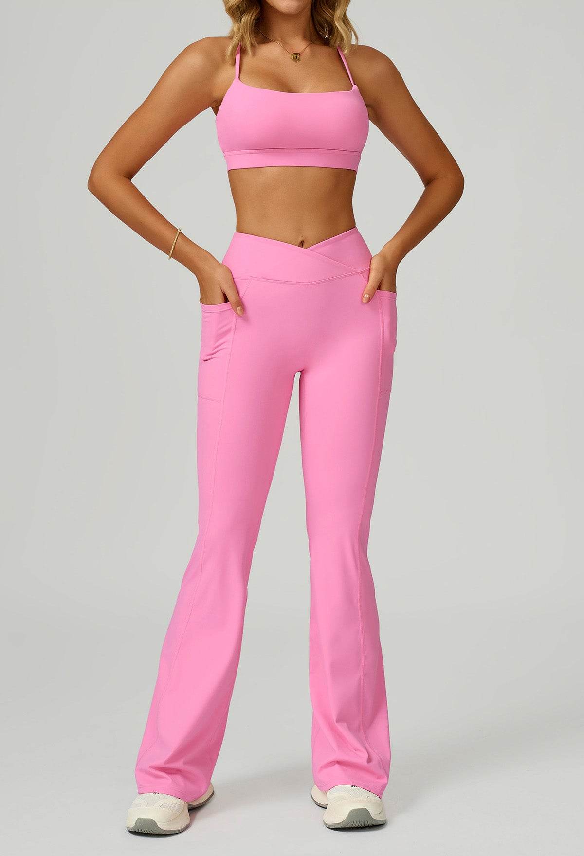 Activewear Set with Cross Back Bra and Flared Pant
