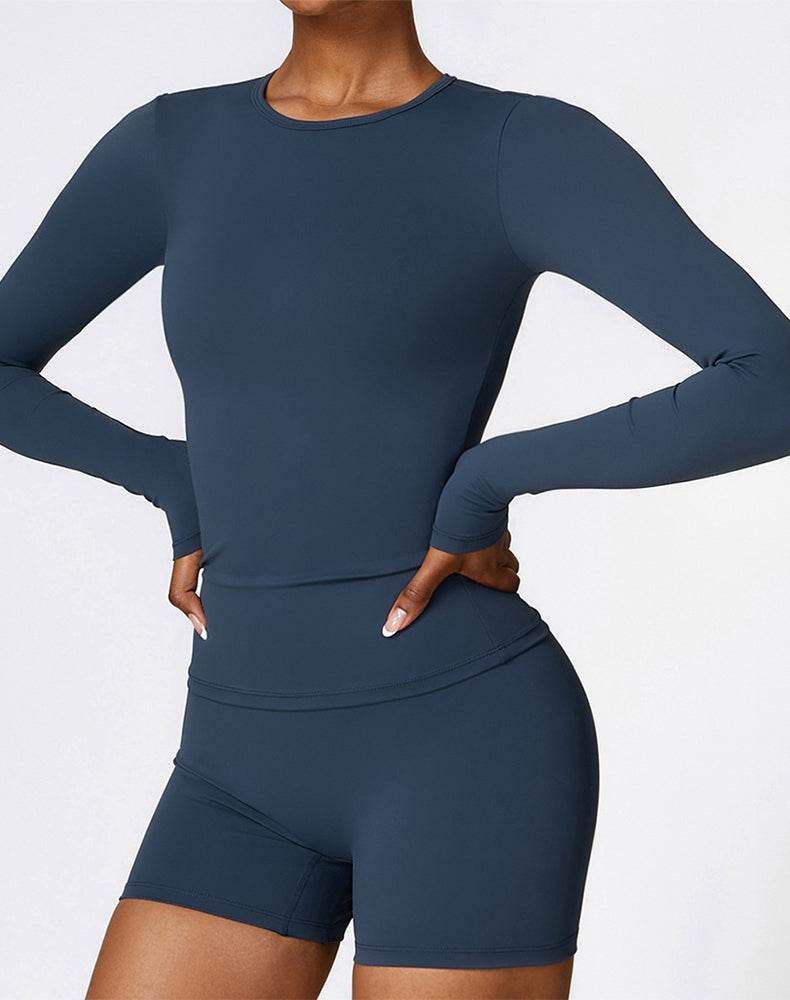 Crewneck Long Sleeve Shirt Basic Tees Slim Fit Crop Tops