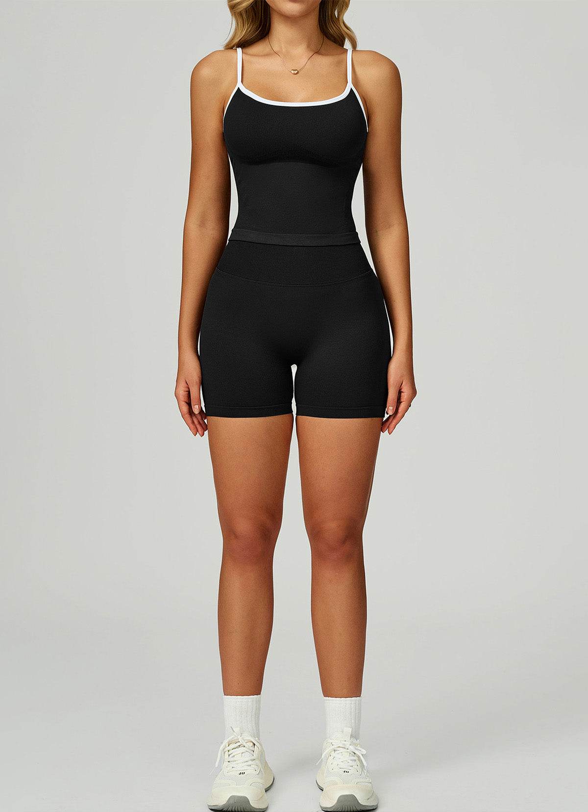 Sport Set with Color Block Tank Top and Short - White Black