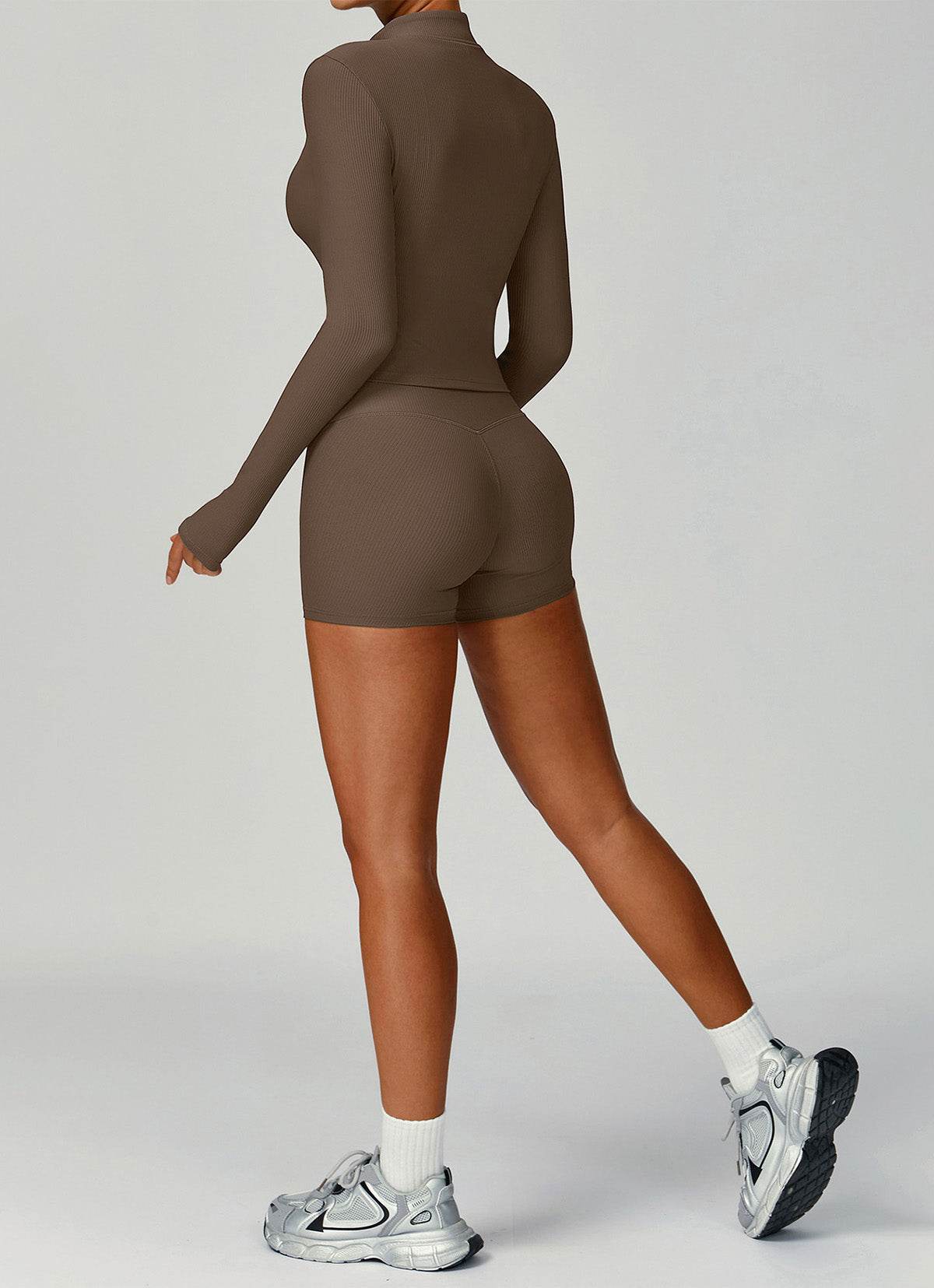 Ribbed Activewear Set with Running Jacket and Short