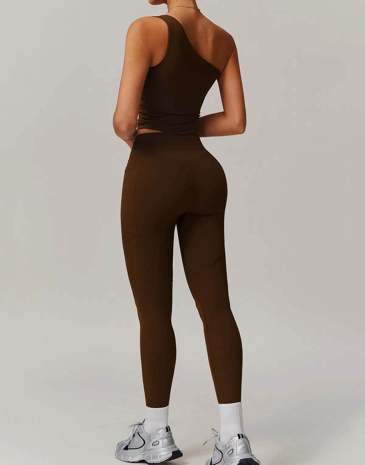 Solid Yoga Set With One shoulder Tank Top and Legging