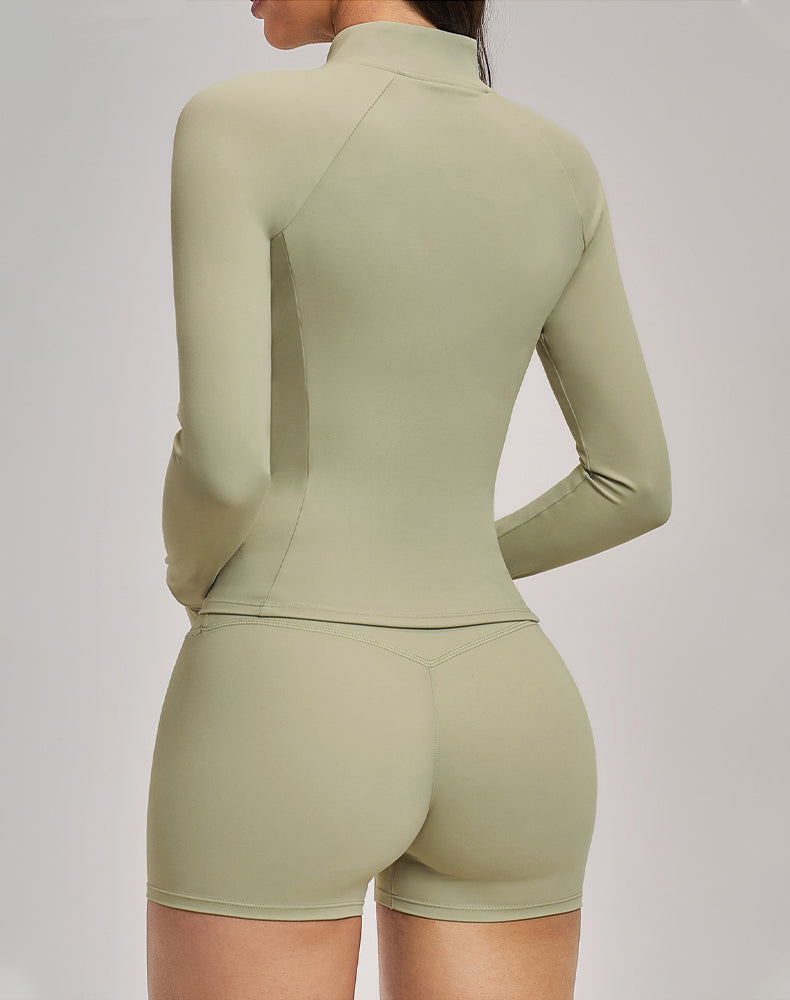 Cropped Athletic Jacket with Pockets and Thumb Holes