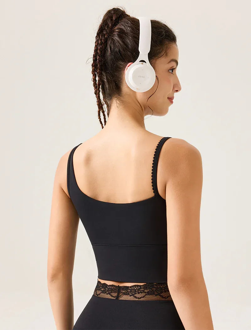 Lace Trim Tank Tops Asymmetrical Shoulder Straps Camisole -
