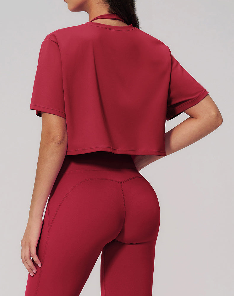 Short Sleeve Crop Tops Round Neck T-Shirts Loose Fit Blouse