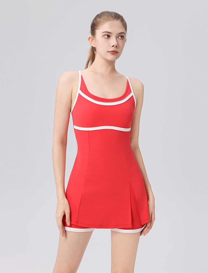 Workout Tennis Golf Mini Dress with Built-in Bra and Shorts - Red