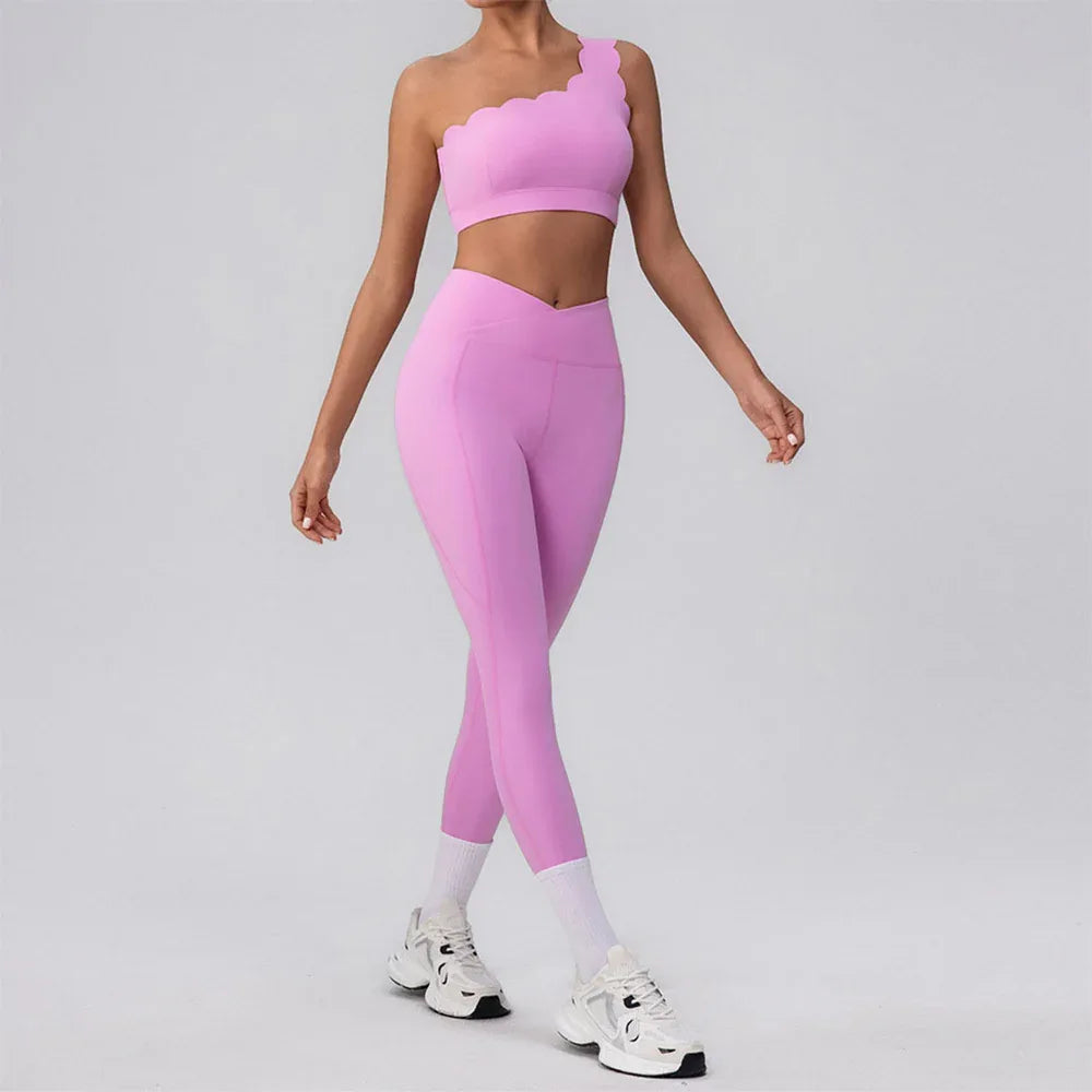 Activewear Sets with One Shoulder Sports Bra and Leggings -
