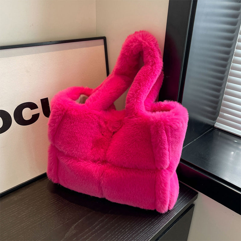 Winter Soft Plush Shoulder Handbag Bag Large Fluffy Tote Bag