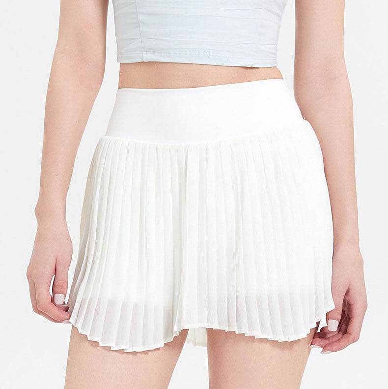 Irregular hem Athletic Skirts with Shorts and Pockets - White