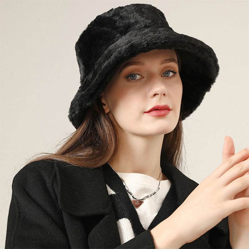 Faux Fur Winter Bucket Hat Fuzzy Warm Fisherman Cap