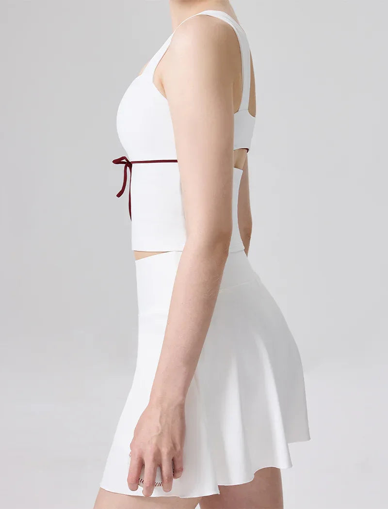 Color Blocked Tennis Sets with Open Back Tank Top and Skirt -