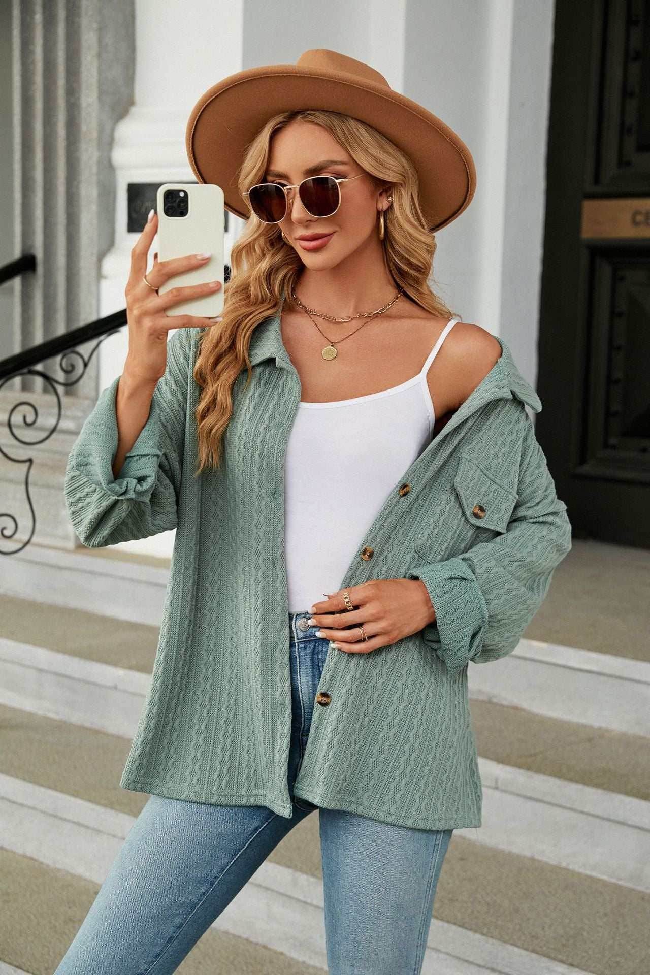 Casual Long Sleeve Button Down Shirt Coat