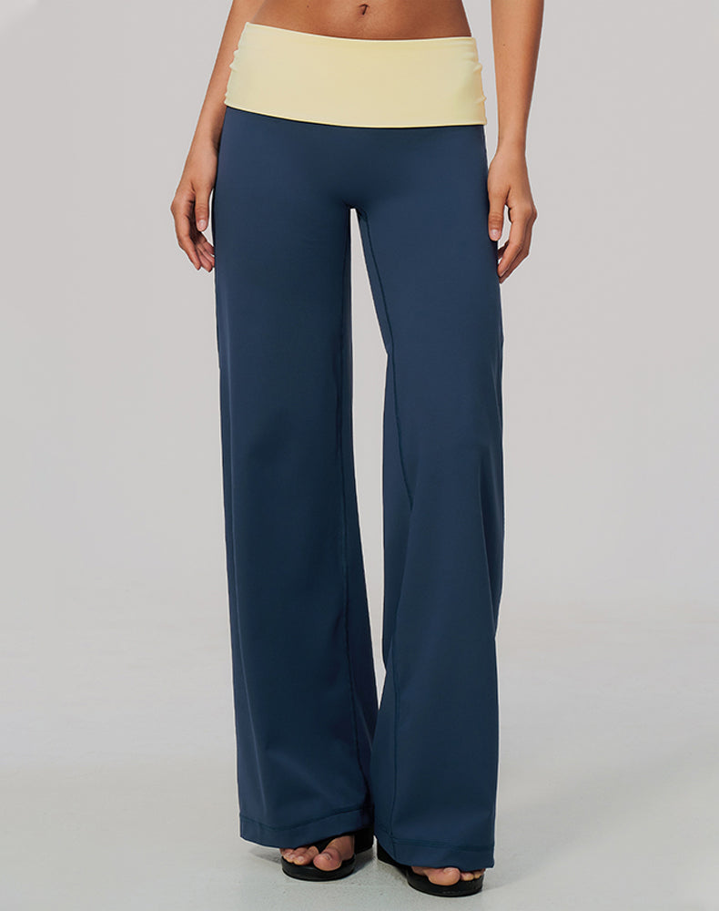 Color Block Fold Over Wide Leg Yoga Flare Pants