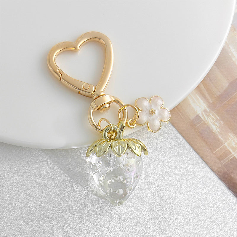 Strawberry Keychain Bag Charms Heart Flower Keychains Decor